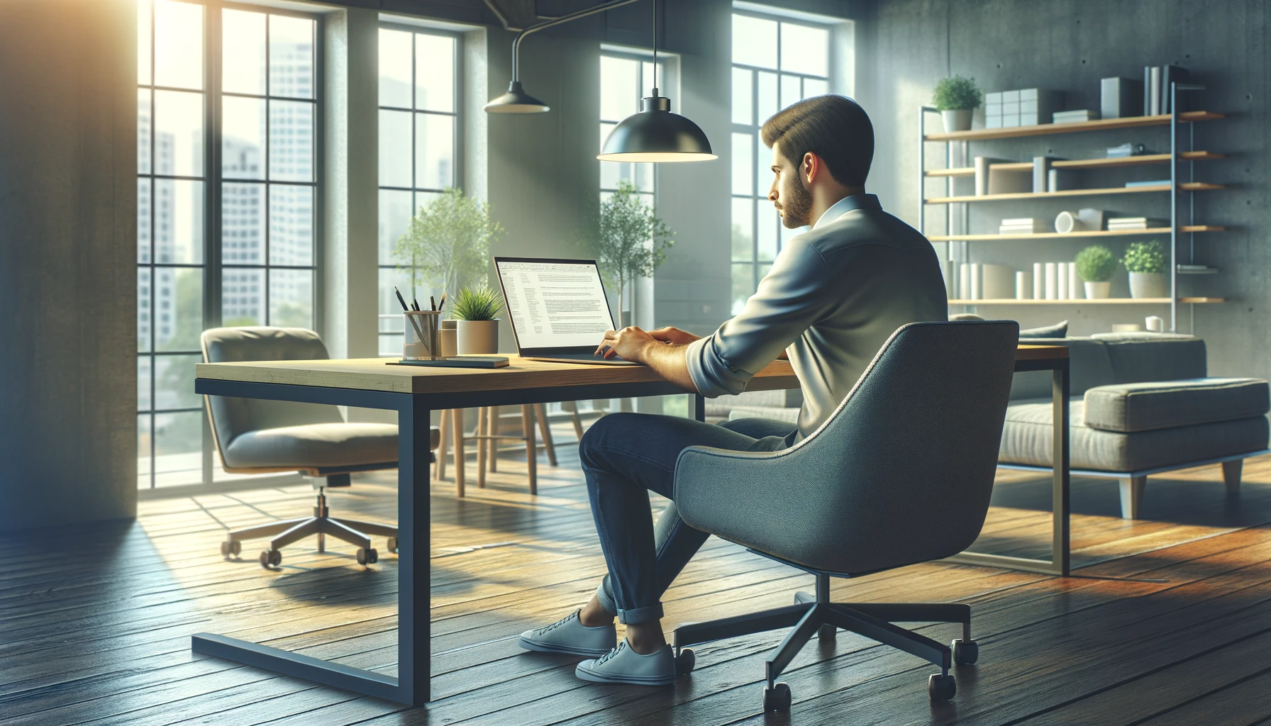 a man sitting in front of his laptop in a home setting.